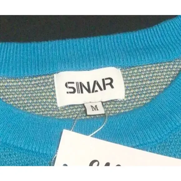 SINAR Men's Casual 100% Cotton Knit Sweater Beach Crew Neck Knitwear Med NWT